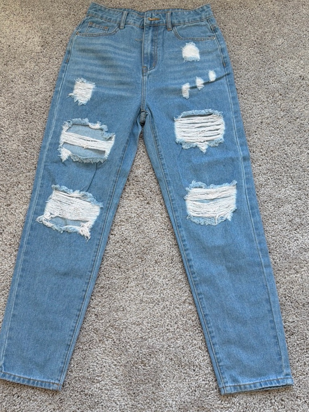 SHEIN Light Blue Distressed Boyfriend Jeans